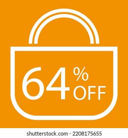 64 percent off. Orange banner with shopping bag illustration.