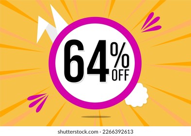 64 percent off. Orange banner with floating pink and white balloon for easter special offer and promotion.