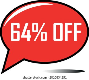 64 percent off red balloon, floating balloon for discount promotional offers, super sale, super offer, reduct balloon with white font and dark shadow