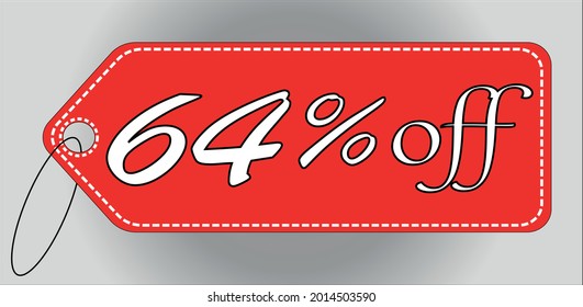64 percent off red tag. 64 percent discount tag for offers and promotions