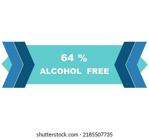 64% percentage alcohol free fantastic rectangle shape design element vector illustration for label promo sign isolated on white background with fantastic font and blue color 