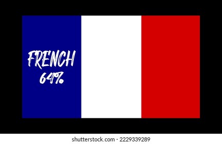 64% percentage French sign label vector illustration with flag color. Blue, white and red color. French Banner template design for social media.