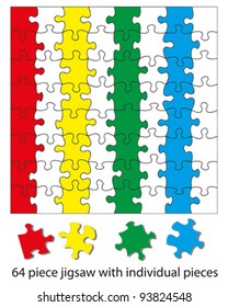 64 piezas en blanco rompecabezas. Cuando se utiliza con un programa vectorial, cada pieza se puede colorear individualmente y se puede mover o eliminar para crear efectos diferentes.