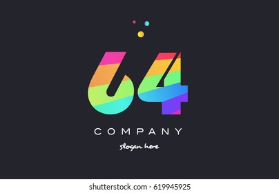64 sixty four creative color green orange blue magenta pink number digit company logo vector icon spectrum