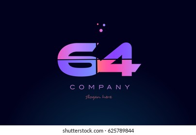 64 sixty four pink blue purple number digit numeral dots creative company logo vector icon design template