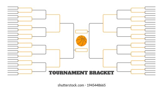 64 Team-Turnierhalle Meisterschaft Vorlage flach Design Vektorgrafik einzeln auf weißem Hintergrund. Meisterschaftsplan für Basketballspiel.