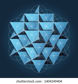 64 Tetrahedrons Grid With Flower Of Life Sacrd Geometry