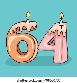 64 th  Birthday Candle Number .Vector design template elements for your birthday celebration.