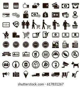 64 vector black and white product icons and supermarket symbols