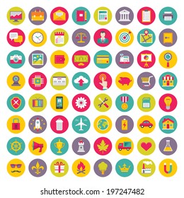 64 Vector Business Icons in Flat Design Style for presentation, booklet, website etc.