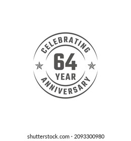 64 Year Anniversary Celebration Emblem Badge with Gray Color for Celebration Event, Wedding, Greeting card, and Invitation Isolated on White Background