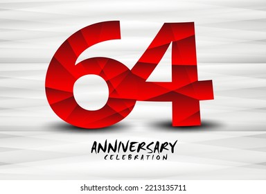 64 Year Anniversary Celebration Logo red polygon vector, 64 Number Design, 64th Birthday Logo, Logotype Number, Vector Anniversary For Celebration, Invitation Card, And Greeting Card 