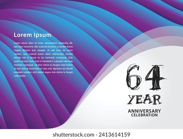 64 year anniversary celebration logotype on purple background for poster, banner, leaflet, flyer, brochure, invitations or greeting card, 64 number design, 64th Birthday invitation, anniversary logo