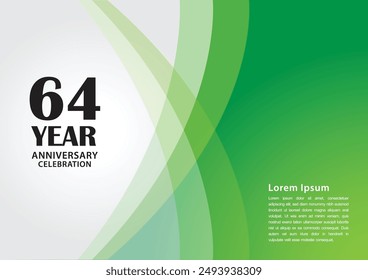 64 year anniversary celebration logotype on green background for poster, banner, leaflet, flyer, brochure, web, invitations or greeting card, 64 number design, 64th Birthday invitation, vector