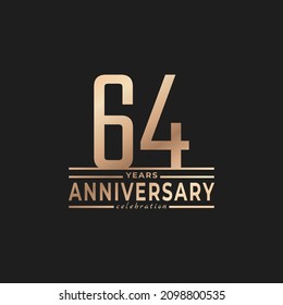 64 Year Anniversary Celebration with Thin Number Shape Golden Color for Celebration Event, Wedding, Greeting card, and Invitation Isolated on Dark Background