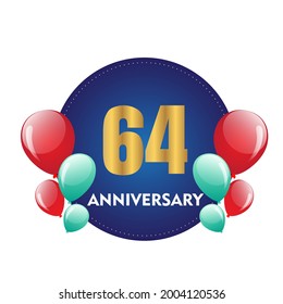 64 year anniversary celebration, vector design for celebrations, invitation cards and greeting cards
