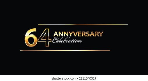 64 Year Anniversary celebration Vector Design. 64th Anniversary celebration. Gold Luxury Banner of 64th Anniversary celebration. sixty-fourth celebration card. Vector anniversary