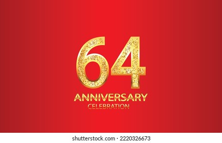 Celebración del 64 Aniversario del Diseño Vector con fondo rojo y brillo. Celebración del 64° Aniversario. Banner Gold Luxury del 64º aniversario. ilustración vectorial