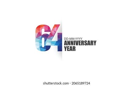 64 year anniversary full color polygon geometry style background for event, birthday, gift - vector