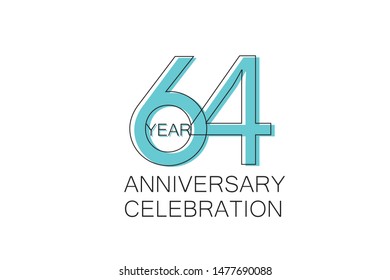 64 year Anniversary, Sleek and Clean Design, Inspired by Comic and Magazine Looks, Pastel Blue Color, Dedicated for invitation, greeting card - Vector