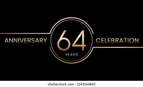 64 year anniversary. Anniversary template design with golden ring. Logo Vector Illustration