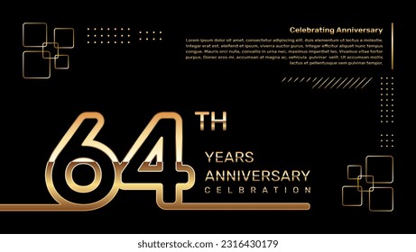 64 year anniversary template design with gold color and double line numbers, vector template