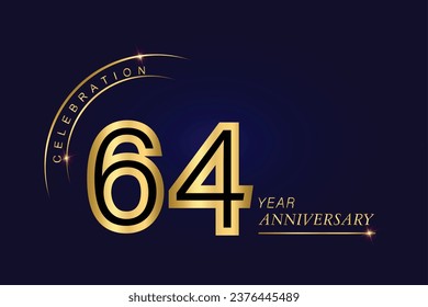 64 year anniversary vector banner template.Dark Blue Golden Royal anniversary Graphics Background.Growing Elegant Shine Spark. Luxury Premium Corporate Abstract Design Template.modern Shape Post.