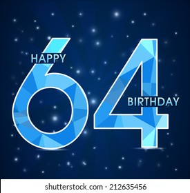 64 year birthday celebration label, 64th anniversary decorative polygon emblem - vector illustration