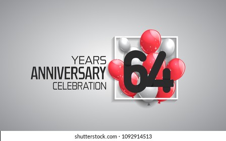 64 years anniversary celebration for company with balloons in square isolated on white background 