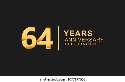 64 years anniversary celebration design with golden color isolated on black background for celebration event