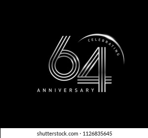 64 years anniversary celebration logotype with line number style silver color isolated on black color. vector anniversary for celebration, invitation card, and greeting card