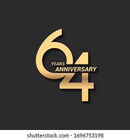 Logotipo de celebración de 64 años con elegante y moderno color dorado para celebración