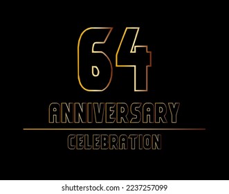 64 years anniversary celebration logotype. anniversary logo with golden color isolated on black background