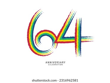 64 years anniversary celebration logotype colorful line vector, 64th birthday logo, 64 number design, anniversary template, anniversary vector design elements for invitation card, poster, flyer.