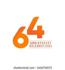 64 Years Anniversary Celebration Number Text Vector Template Design Illustration