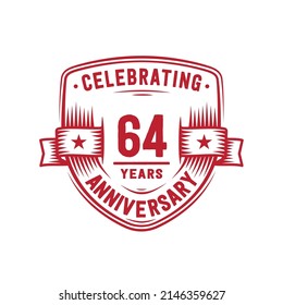 64 years anniversary celebration shield design template. 64th anniversary logo. Vector and illustration.
