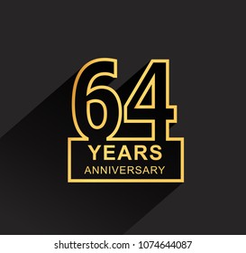 64 years anniversary design line style with square golden color for anniversary celebration event. isolated with black background