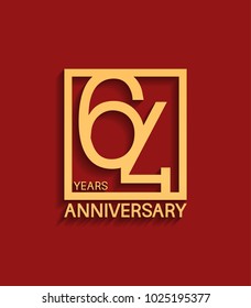 64 years anniversary design logotype golden color in square isolated on red background for celebration event