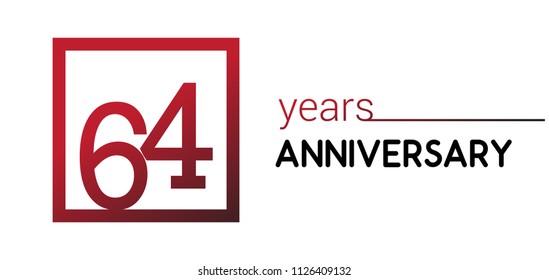 64 years anniversary design logotype with red color in square isolated on white background for anniversary celebration 