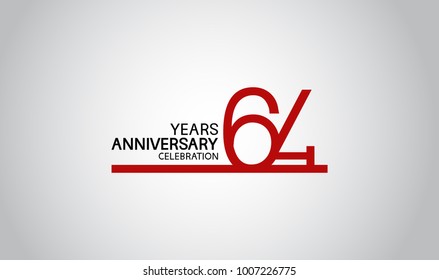 64 years anniversary design with simple line red color isolated on white background for celebration