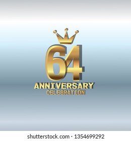 64 years Anniversary golden font and crown  with silver background. simple design with golden number and golden text with silver background. My all design can see in my portofolio