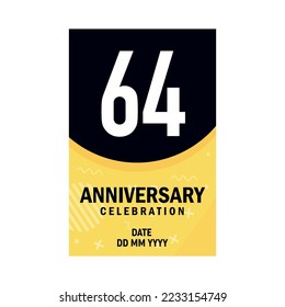 64 years anniversary invitation card  design, modern design elements, white background vector design