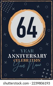 
64 years anniversary invitation card. celebration template  modern design elements  dark blue background - vector illustration