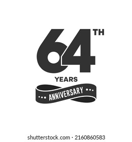 64 years anniversary logo with black color for booklet, leaflet, magazine, brochure poster, banner, web, invitation or greeting card. Vector illustrations.