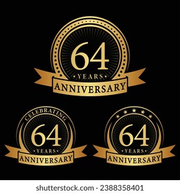 64 years anniversary logo collections. Set of 64th Anniversary logotype template. Vector and illustration.