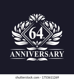 64 years Anniversary Logo, Luxury floral 64th anniversary logo.