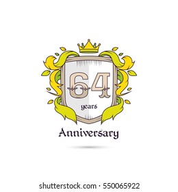 64 Years Anniversary Logo Using Heraldic Theme, Colorful and Isolated on white background