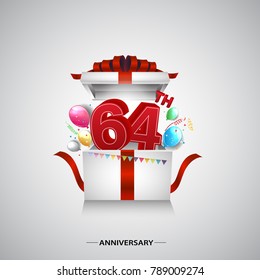 64 years anniversary logotype with elegant blue color and ribbon isolated on white background for celebration