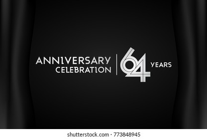 64 Years Anniversary Logotype with   Silver Multi Linear Number Isolated on Dark Background