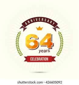 64 Years Anniversary with Low Poly Design and Laurel Ornaments